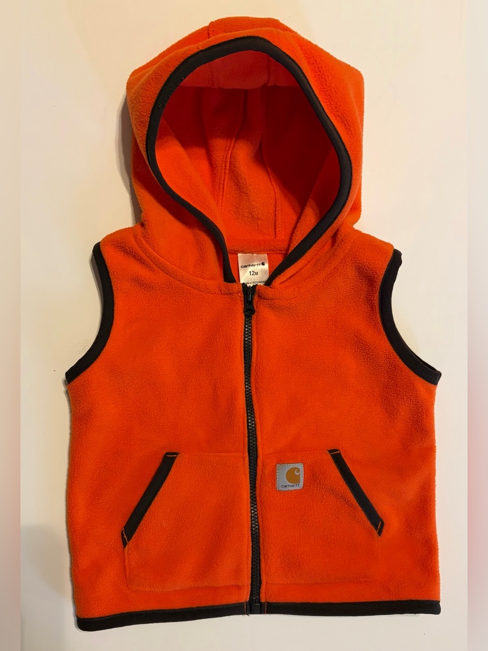 Carhartt Fleece Vest Hooded Orange Black Trim Baby Boys Size 12M